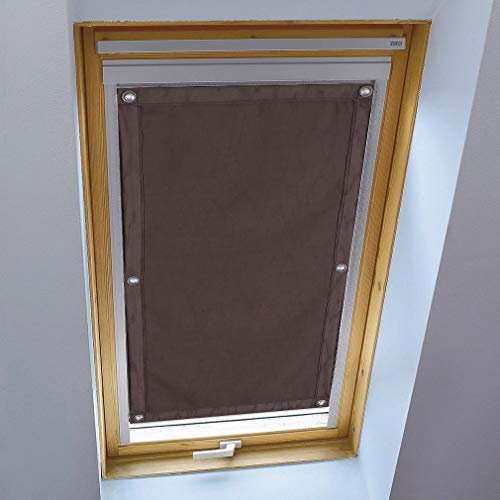 LIVEINU Dachfensterrollo für Dachfenster Jacquard Leinen Verdunkelungsrollo Sonnenschutzrollo UV Schutz Thermo Rollo mit Saugnäpfe Ohne Bohren 100% Blickdicht für Reisen Autos 96x140cm Kaffee