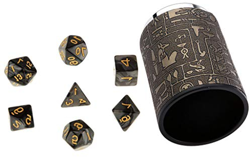 Tenlacum 7 Stück schwarze mehrseitige D4-D20-Würfel mit 1 Würfelbecher für Dungeons & Dragons D&D TRPG Warhammer Party Rollenspiel Spielzeug