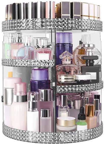 HEMTROY 360 Degree Rotating Makeup Organizer, Extra Large Capacity Cosmetic Storage Unit, Removable DIY 7 Layers Skincare Organizer, Acrylic Beauty Perfume Organizer for Vanity Countertop (Gray)