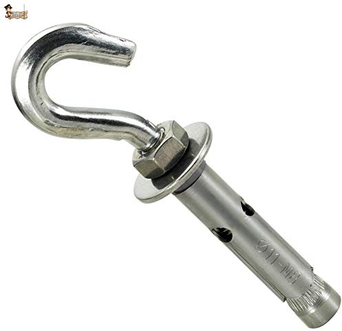 BricoLoco Taco anclaje metálico acero inoxidable A2 AISI 304 de expansión con gancho argolla abierto. Para pared, techo, suelo, trx, toldo... (2, 6x45 (para broca de 8 mm.))