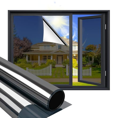 Niviy One Way Daytime Window Film Privacy Mirror Effect Self-Adhesive UV Heat Control Glass Door Film Window Tint for Home and Office, Black-Silver 17.5 x 78.7 inches