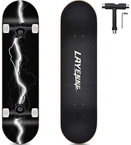 Skateboard blixt, 80 x 20 cm, 8-lagers lönnbräda, symmetriskt lutande i båda ändarna, lämplig för pojkar, flickor, tonåringar, gata, vuxna, nybörjare (Vit)