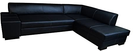 Quattro Meble Schwarzes Echtleder Ecksofa London II 275 x 220 Sofa Couch mit Bettfunktion und Bettkasten Echt Leder