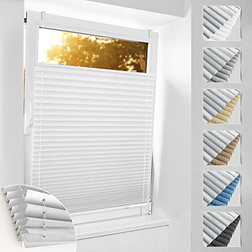 Plissee ohne Bohren Verdunkelung Klemmfix, 75x150cm Weiß Thermo Plissee 100% Verdunkelnd & lichtundurchlässig Jalousie, Sichtschutz und Sonnenschutz, Aluminium Rollos für Fenster & Tür