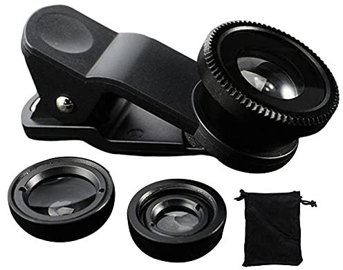 Objectif Fisheye pour téléphone, Objectifs Macro Grand Angle Fish Eye 3en1, Objectif Universel à Clipser, Objectif Universel pour téléphone pour la Plupart des Smartphones, Noir