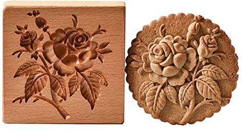 Timbri per biscotti in legno, 3D Set di Stampi Biscotti, per biscotti, cioccolato, stampini in rilievo, decorazione per torte (L)