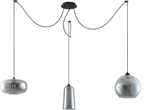 Lucande Pendelleuchte 'Zyli' (Retro, Vintage, Antik) in Alu aus Glas u.a. für Wohnzimmer & Esszimmer (3 flammig, E27) - Hängelampe, Esstischlampe, Hängeleuchte, Wohnzimmerlampe, Schwarz, Rauchgrau