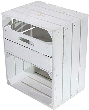 Truhenking Weißer Nachttisch mit Schublade 50x40x30cm Obstkisten Schrank Holzbox Shabby chic Weiss Nachttisch Nachtschrank DIY modern Möbel Garten Weinkisten