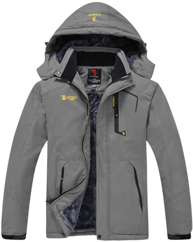 donhobo Men's Fleece Jacket Winter Waterproof Warm Ski Jackets Windproof Coat with Zip Pockets Hood(Grey,L)