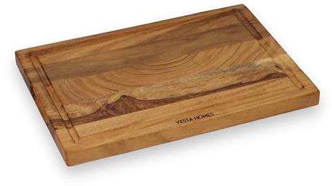 Vesta Homes Wooden Chopping Board/Cutting Board/Serving Board, Block for Vegetables, Fruits & Cheese | Juice Grooves | Natural Sheesham Wood | 38 x 25.5 x 2.5 cm | Handcrafted in India