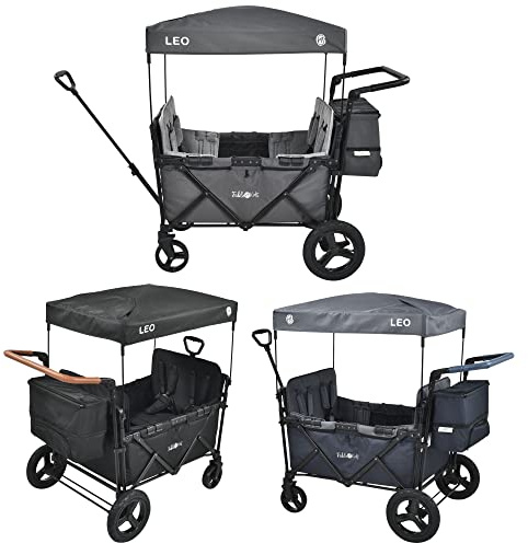 FableKids Follower Wagon Leo X4Plus with Roof | Foldable Transport Trolley | Loadable up to 20 kg per seat | 4X 5-point Belt | 360° Off Road Wheels | Foot Brake | Oxford 600D | Ventilation Grid