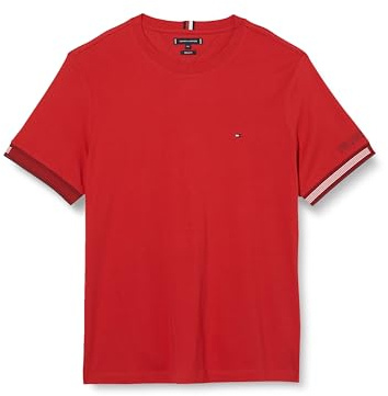 Tommy Hilfiger Camiseta de Manga Corta para Hombre Flag Cuff Tee Cuello Redondo, Rojo (Primary Red), XXL
