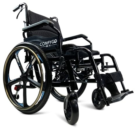 Rollstuhl, manuel leicht faltbar klappbar, abnehmbare Räder, COMFYGO X-1 Special Edition (Schwarz)
