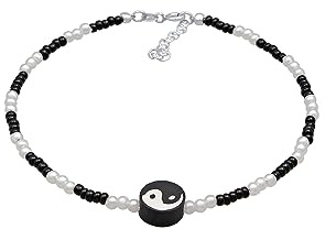 Elli Fußschmuck Damen Fußkettchen Yin Yang mit Glasperlen 925 Silber
