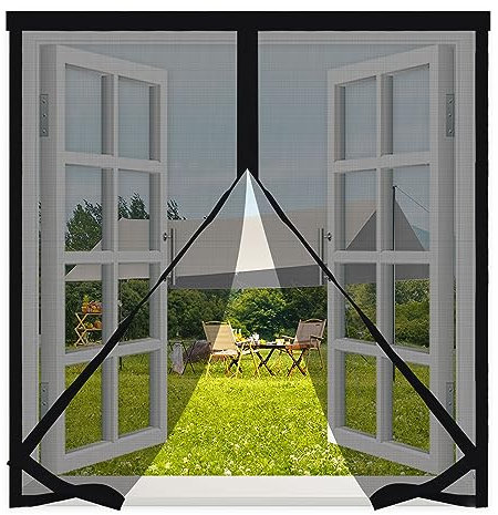 Fliegengitter Fenster Magnet 90x125cm,Fliegengitter für Fenster mit Klettband, Ohne Bohren,Automatische Abschaltung, Insektenschutz Fenster Magnetisch für Balkonfenster Terrassenfenster,Schwarz