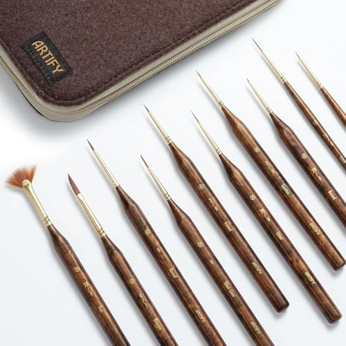 ARTIFY Feine Pinsel für Acryl, 10-teiliges Detailpinsel-Set für Modellbau | Pinsel für Malen nach Zahlen, Miniaturen und Aquarell, verschiedene Größen und Formen, Sechskantgriffe