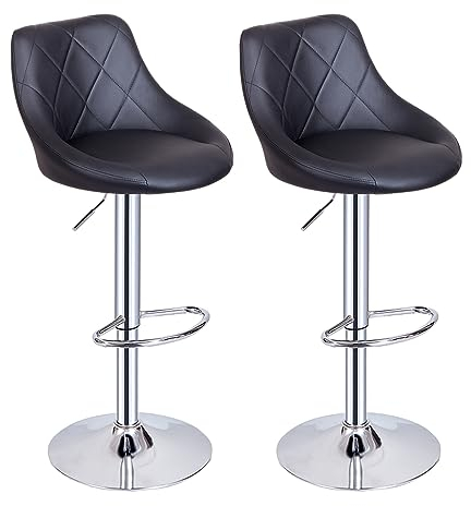 Panana Barhocker 2er Set, Kunstleder Barstuhl höhenverstellbar Tresenhocker mit Rückenlehne und Fußstütze 360° Drehstuhl, 45 x 38 x 109 cm (Schwarz), BARHC-82