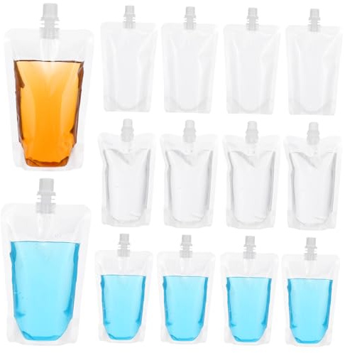 HANABASS 50 Pcs Food Grade Reusable Plastic Drink Pouches with Screw Cap 6.7Oz Clear Leak-Proof Liquid Packaging Bags for Soybean Milk Juice Travel Outdoor