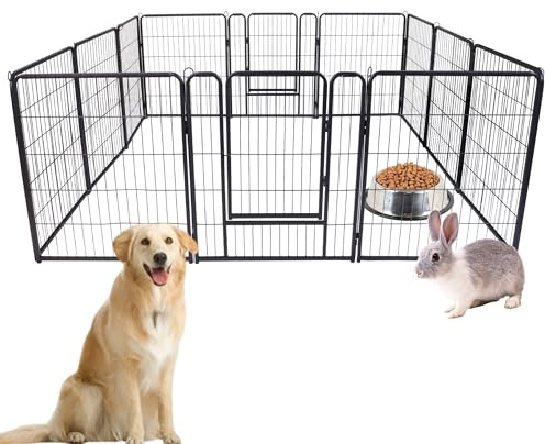ACXIN Welpenauslauf Freigehege für Hund Faltbar 12 Gitter Tierlaufstall mit Tür 65x80cm Hundelaufstall Innen/Außenbereich, Mattschwarz