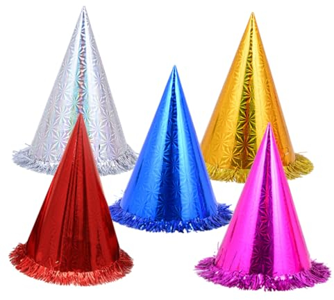 TOYANDONA Geburtstagshüte mit Elastischem Band 12 Stück aus Papier Kinder Dreieckige Partyhüte und Funkelndem Spitzenrand Zufällige Farbe Zufälliger Stil für Festivals und Geburtstagsfeiern