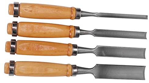 Set Semi-circolari, 4 Pezzi di Scalpelli da Intaglio Legno con Manico | Acciaio e Legno, Lame di Diverso Spessore, Resistente Agli Urti, Officina Intaglio Legno Argento