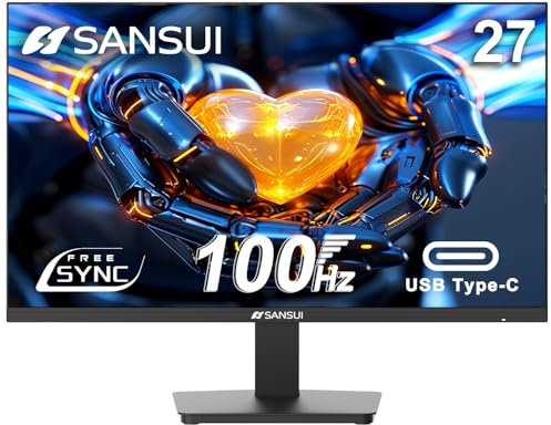 Sansui Monitor 27-inch 100Hz PC Monitor, USB Type-C FHD Computer Monitor, HDR/HDMI/Earphone Jack/Frameless/Ergonomic Tilt/VESA Compatible for Game and Office (ES-27F2C, HDMI Cable Included)
