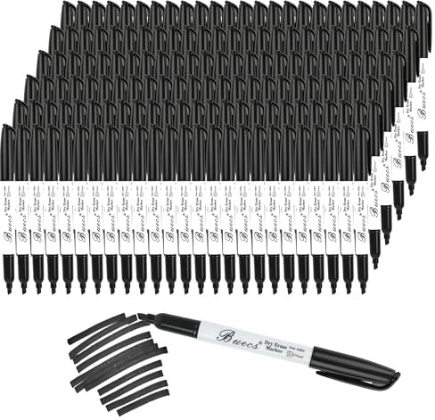 Buecs Black Dry Erase Markers, Low-Odor, 150 Count, Chisel tip, Perfect for Writing on Whiteboards, Dry-Erase Boards, Glass, School Office Supplies