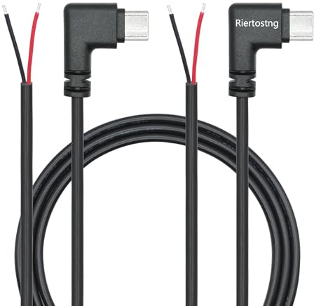 Riertostng Rechtwinklige USB C zu 2 Pin Bare Wire Open End Wire 1M/3FT, 90 Grad USB Typ C Stecker Pigtail Stromkabel 22AWG 5V/3A, für USB C Gerät installiert oder Ersatz Reparatur DIY Kabel(2Pcs)