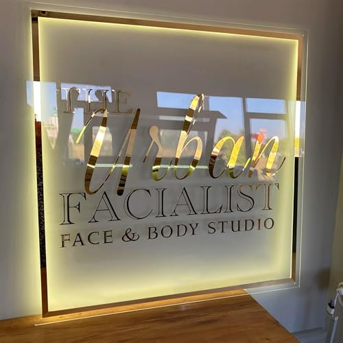 NEONAPM Personalisiert LED Logo Schild, Acryl Leuchtreklame, Quadratisch | 40-90CM Metallplakette, UV-Druck, für Shop, Café, Bar & Büro, Firmenlogo