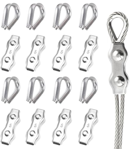 16 Pezzi M5 Morsetti Fermacavo In Acciaio Inox Clip Duplex Morsetto Serracavo in Acciaio Inox 304 per Funi Metalliche per Funi Metalliche da 5mm Giardino Cavi Patio e Vele da Sole