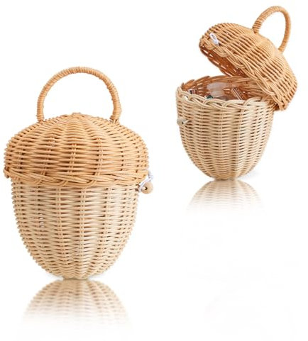 Handcrafted Rattan Acorn-Shaped Basket for Toy Storage, Outdoor Organizing & Home Décor