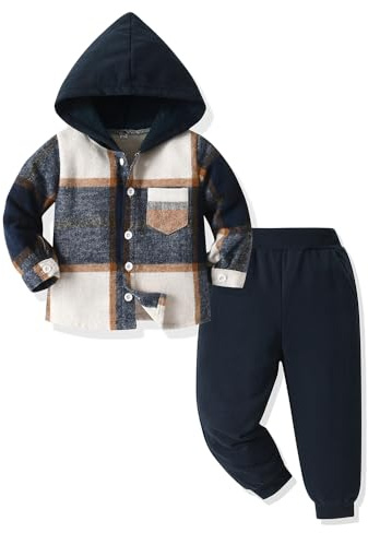 UUAISSO Vêtements Pour Bébés Tout-petits Hauts Garçons Sweat à Capuche Carreaux Pantalons Tenues D'automne et D'hiver Bleu océan 3-4 ans