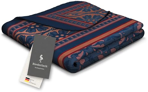 biederlack weiche Kuscheldecke Persian Garden, Tagesdecke in 150x200 cm | Made in Germany, orientalische Wohndecke mit Ornamenten, Sofadecke in Dunkelblau-Orange, Decke aus Baumwoll-Mix, OEKO-TEX