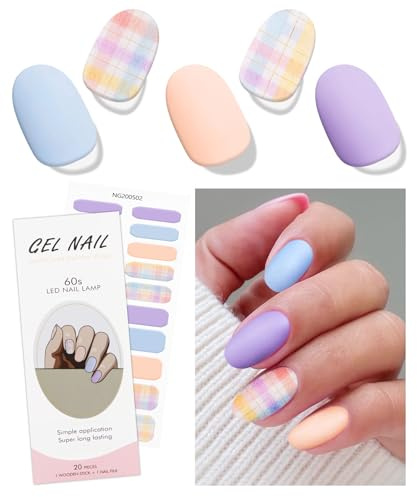 JMEOWIO Gel Nail Stickers Colorful Semi Cured Gel Nail Strips Wraps UV/LED Nails Art Design Decoration Accessories