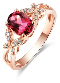 Tolldek 18 Karat Au750 Rotgold Ring, Schmetterling Diamantring mit Turmalin 0.6ct Ovalschliff, Eheringe mit Diamant 18K Rosegold Freundschaftsringe Echter Schmuck, Gr.52 (16.6)