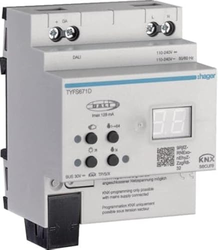 HAGER TYFS671D KNX DALI 2 Gateway 1-fach DALI Steuerung für 64 Geräte RGB und HSV Farbsteuerung Human Centric Lighting KNX Secure Firmware Updates über ETS für Smart Home Lichtsteuerung
