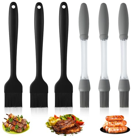 6Pcs Basting Brush, Silicone Oil Brush Set Heat Resistant Pastry Brushes Spread Oil Butter Sauce Marinades for BBQ Grill Barbecue Baking Kitchen Cooking