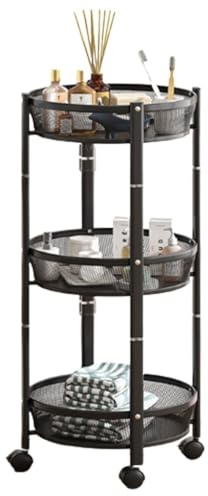 Carrello portaoggetti pieghevole da cucina a 3 ripiani per verdure, carrello portafrutta con ruote, cestino portaoggetti mobile per snack, scaffale portaoggetti con ruote per ufficio e bagno (nero)