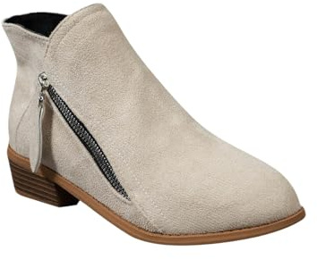 Bottines Chelsea en daim pour femme - Bout pointu - Talon bas et épais - Fermeture éclair latérale - Décontractées - Élégantes et confortables - Bottes western pour la marche en plein air, beige, 37.5