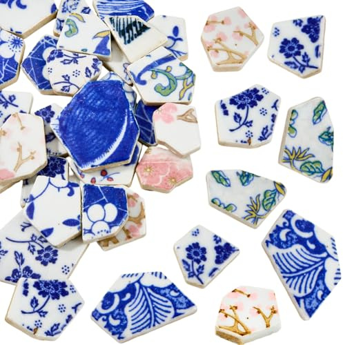 SOFPLATE 1 Box 200g Broken Porcelain Tiles Irregular China Mosaic Tiles Blue and White Porcelain Chinese Mosaic Pieces for DIY Crafts Plates Flowerpots Vases Cups Home Bathroom Decoration Projects