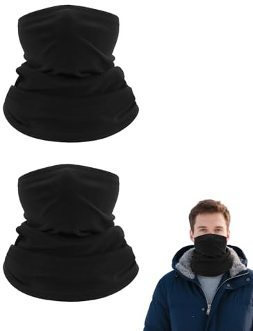 Neck Warmer Snood – Winter Fleece Windproof Neck Gaiter for Men & Women, Cold Weather Face Scarf, Breathable Neck Scarf Headwear for Skiing, Running, Cycling, Hiking, Black+Black