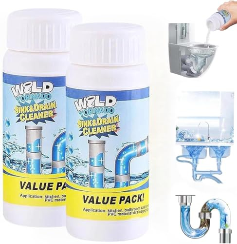 Powerful Sink & Drain Cleaner, Pipe Dredge Deodorant, Sink and drain cleaner Powder, Wild sink and DrainCleaner, Powerful drain cleaner, Wild Pipe Cleaner, For Toilet Kitchen Bathroom Shower (2pcs)
