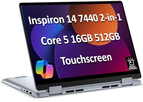 Dell Inspiron 14 7440 2-in-1 Laptop (14 FHD+ Touchscreen, Intel Core 5 120U (> i7-1355U), 16GB DDR5, 512GB SSD), for Designer, Creator, 10-Hr Long Battery Life, Backlit, Win 11 Pro w/ AI Copilot