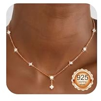 Finrezio Kette Silber 925 Damen Halskette Gold Silber mit Zirkonia Schmuck | Halskette Damen Gold/Silber Ketten 14K Goldkette Choker Kette Halskette Gold/Silber Geschenke Ketten für Frauen