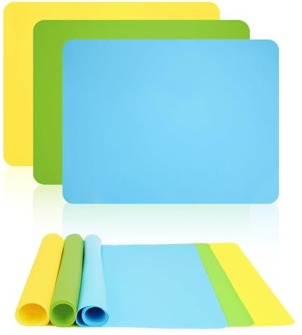 3 Pieces Silicone Mats for Crafts, 40 x 30 cm | Heat-Resistant Waterproof Painting Mats for Kids Painting, Epoxy Resin Crafts and DIY Projects, Blue, Yellow, Green