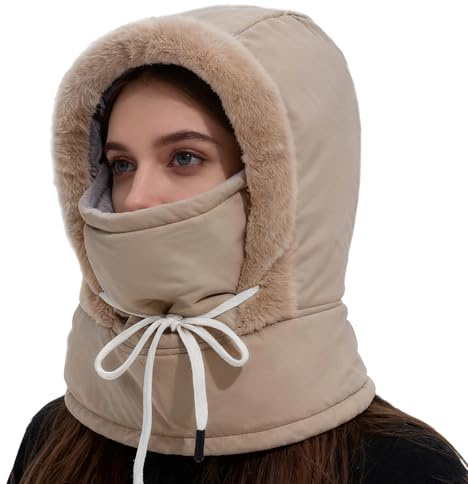 Jukeoiu Bonnets d'hiver pour Hommes,Capuche d'hiver Imperméable Au Vent,Bonnet De Cyclisme Equipé d'une Protection Faciale Et d'une Écharpe | pour Temps Froid Activités de Plein Air Camping Randonnée