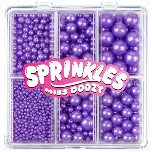 Perles Comestible de Sucre Violet (130g) - 4 Tailles de Perles pour Décor de Gâteaux, Cupcakes & Biscuits - Idéal pour Mariages, Anniversaires, Halloween, Noël, Sprinkles