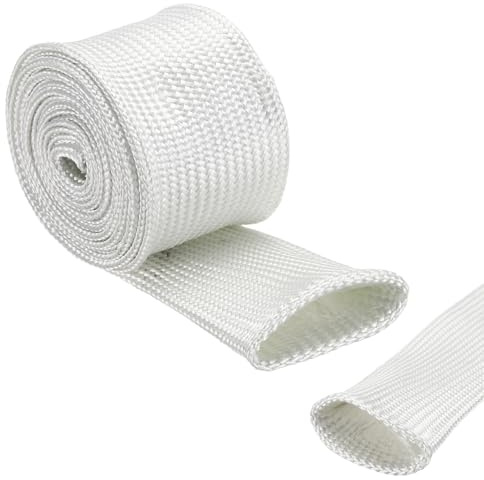 QUARKZMAN 2 Meter Lange Kabelschutz Gewebeschlauch 35mm ID, Alkalifreie Glasfaserschlauch Isolierung Kabelschutzschlauch, Flexible Kabelschlauch Weiß Hitzeschutzschlauch für Kabel Draht