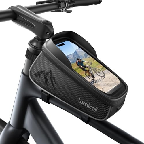 Lamicall Borsa Telaio Bici Impermeabile - [1,6 L Grande Capacità] Borsa Cellulare Manubrio Biciclette con Copertura Antipioggia, Porta cellulare Bici con Touch Screen in TPU per Smartphone Fino a 7