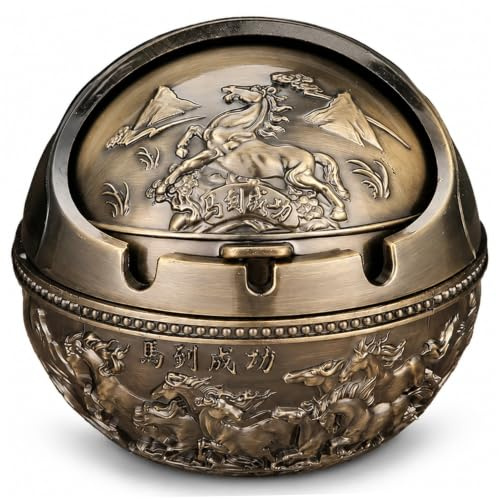 Neptuiby Ashtray Funny Funny Odorproof Ashtray with Rotating Lid Small Bronze Alloy Spherical Decor Success.